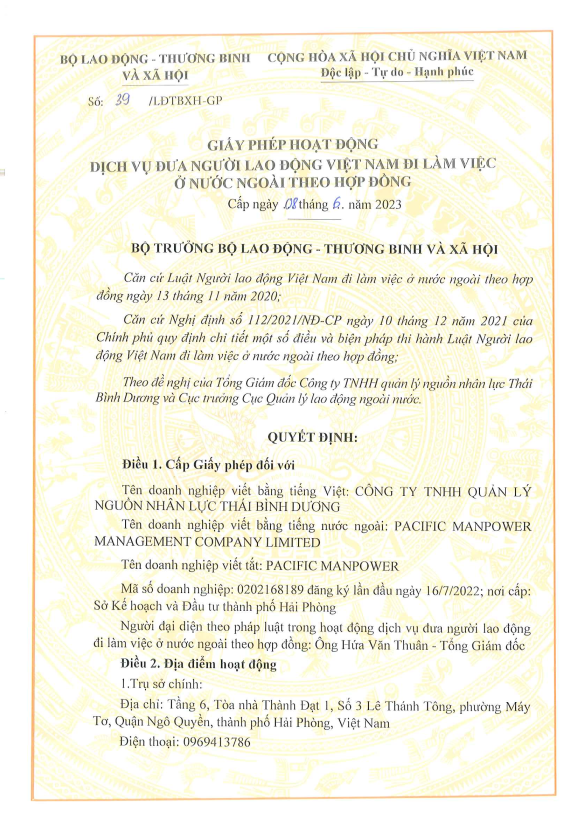 Giấy phép hoạt động